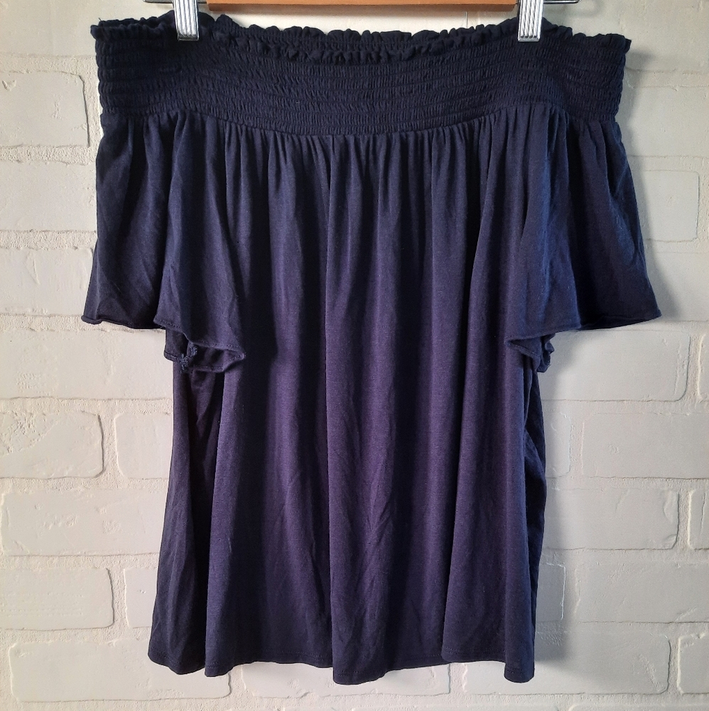 Elle Blue Smocked Blouse with Short Sleeves